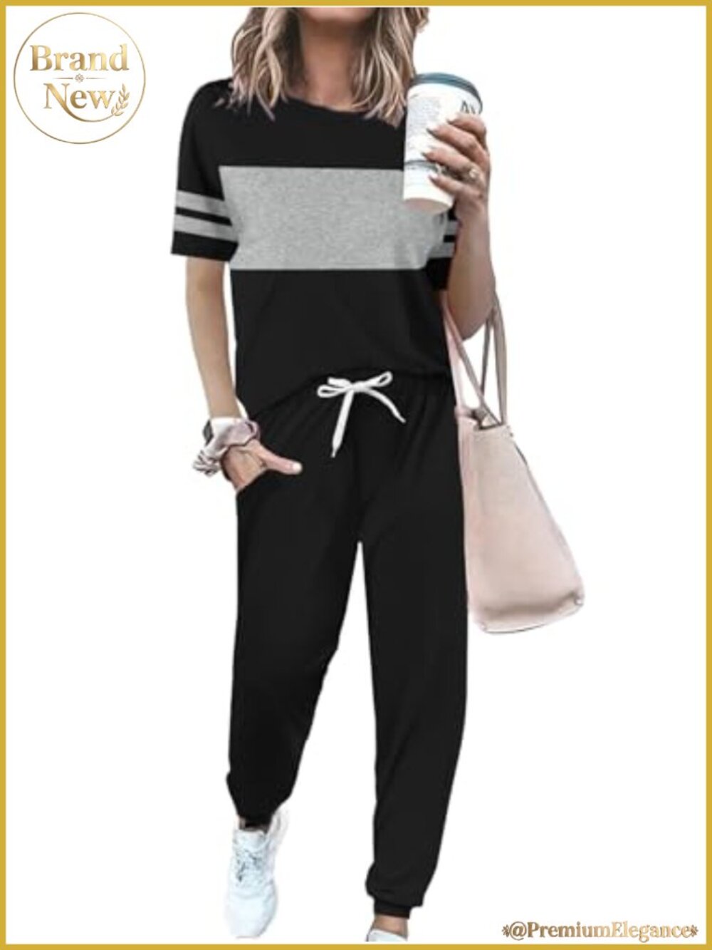 Women 2 Piece Short Sleeve Tracksuit Lounge Set with Pockets